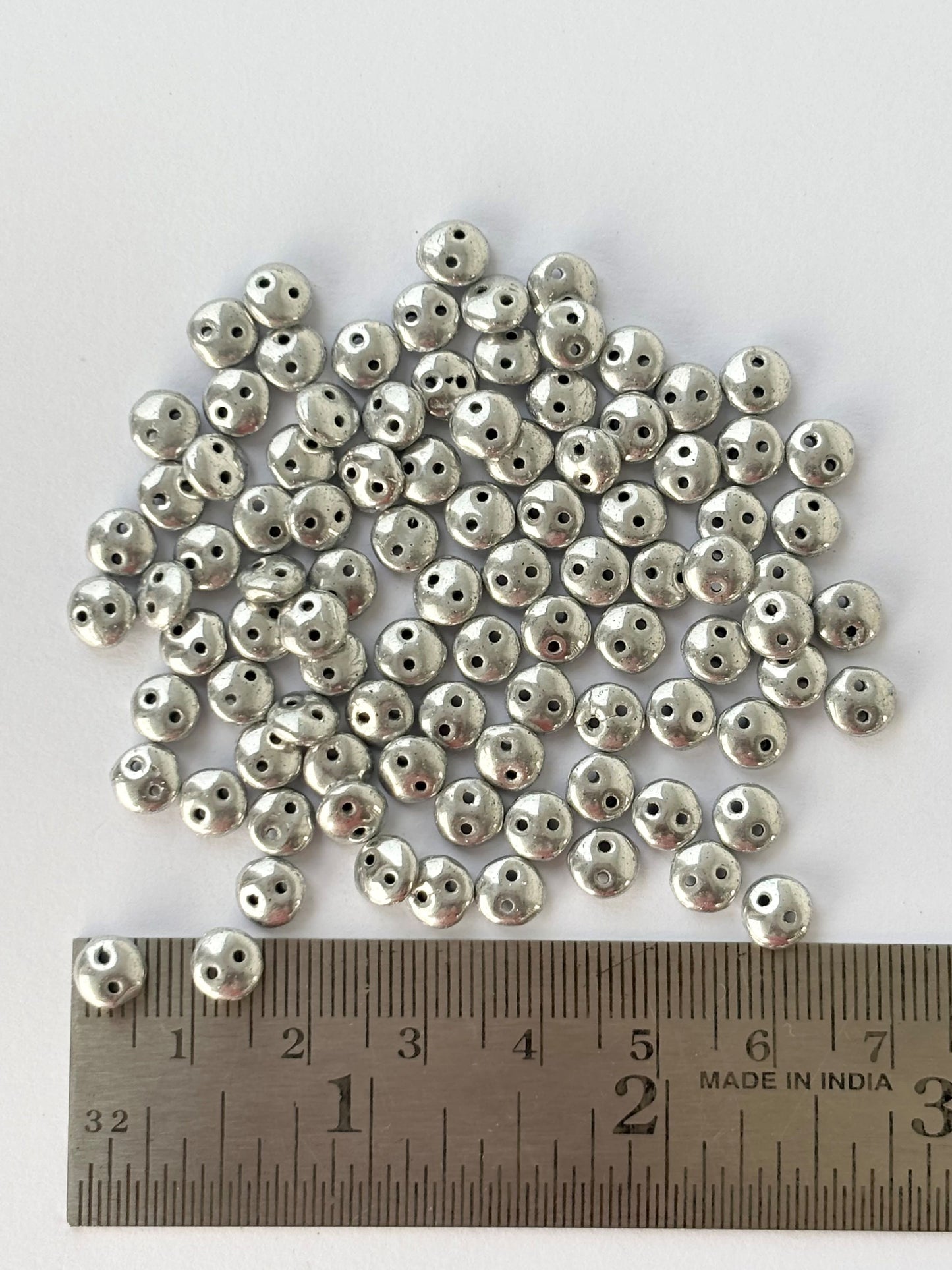 Smooth Opaque Glass Hematite Silver Lentil Beads