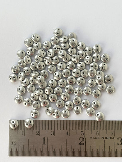 Smooth Opaque Glass Hematite Silver Lentil Beads
