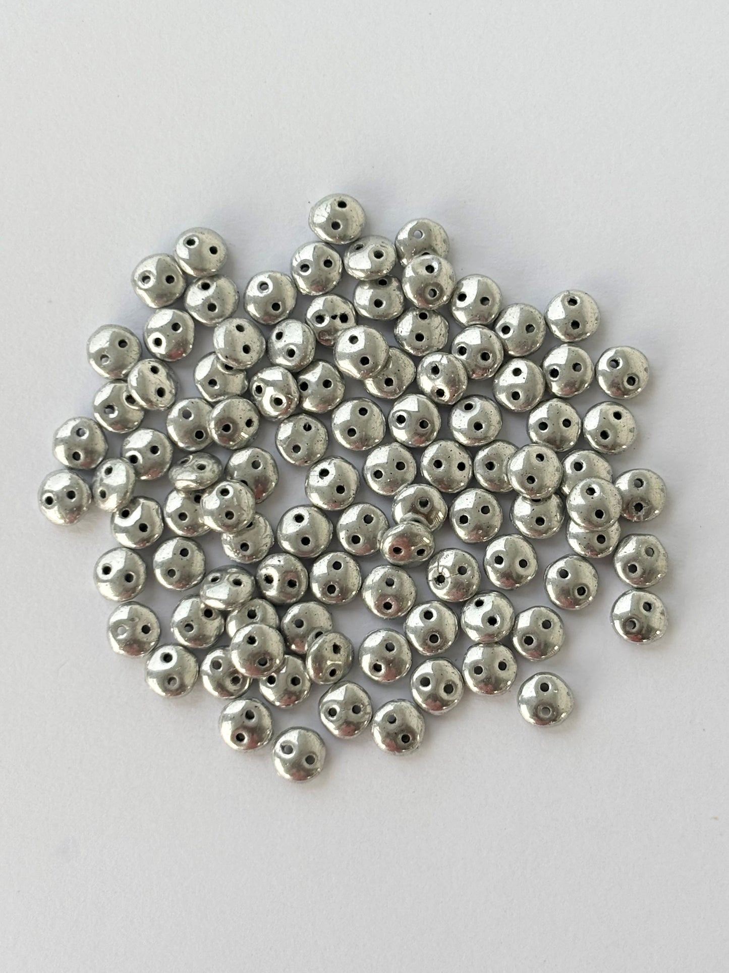 Smooth Opaque Glass Hematite Silver Lentil Beads