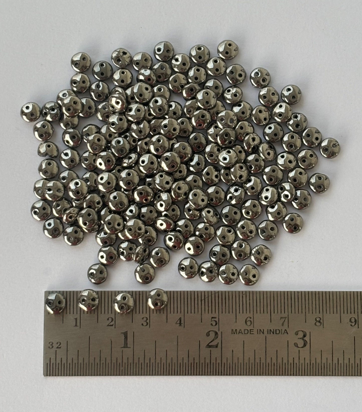 Smooth Opaque Glass Hematite Shade Lentil Beads