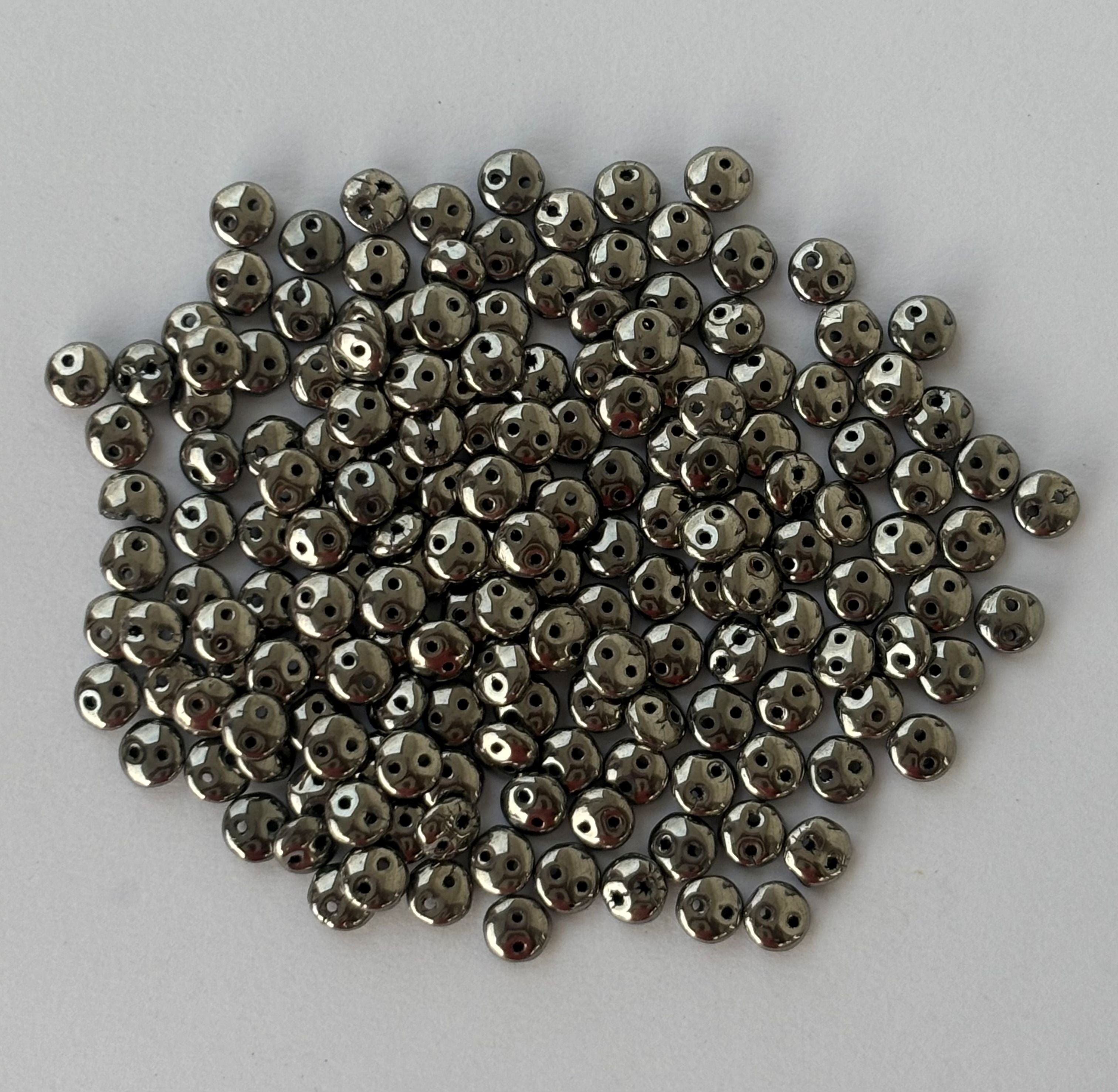 Smooth Opaque Glass Hematite Shade Lentil Beads