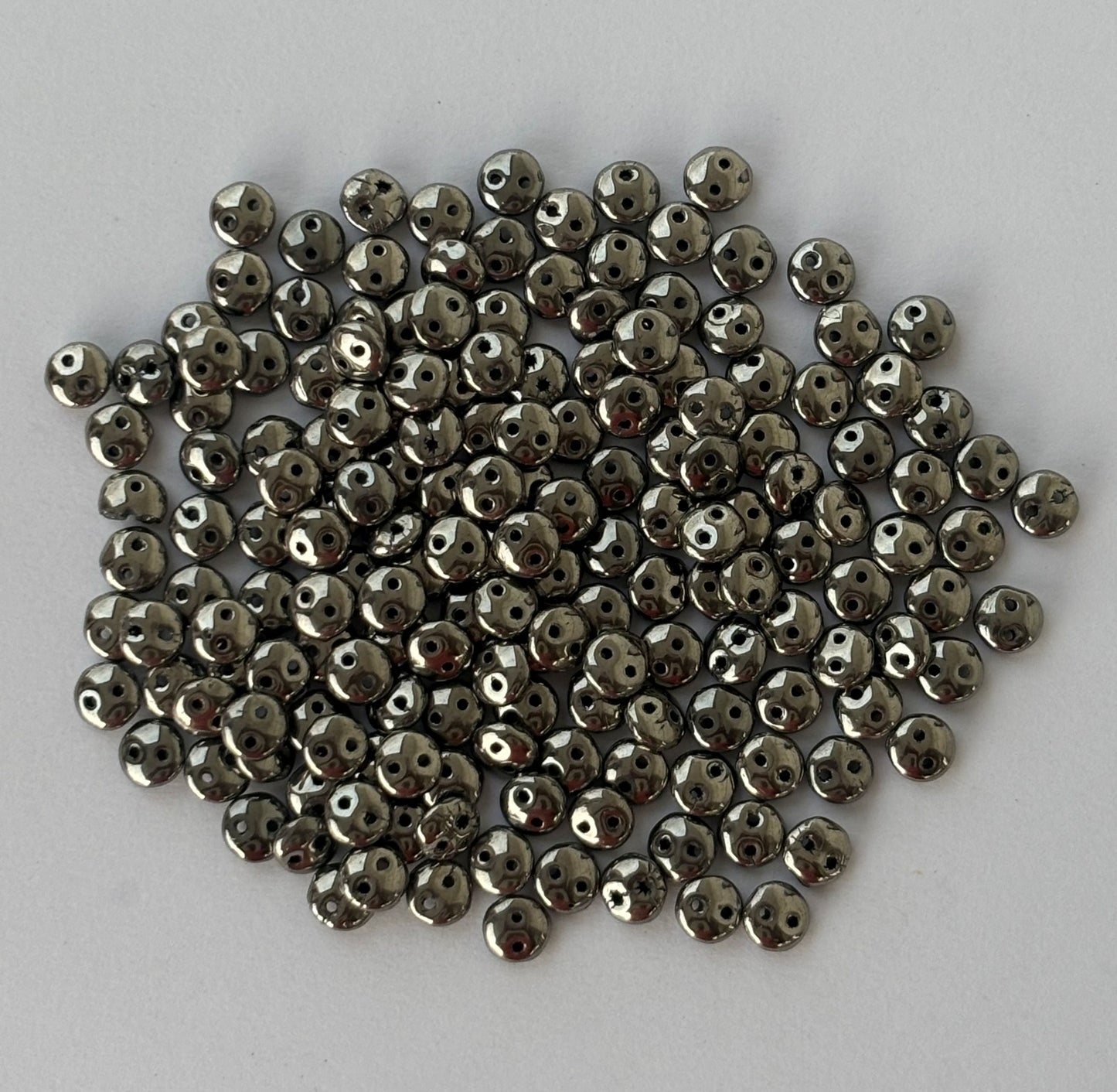 Smooth Opaque Glass Hematite Shade Lentil Beads