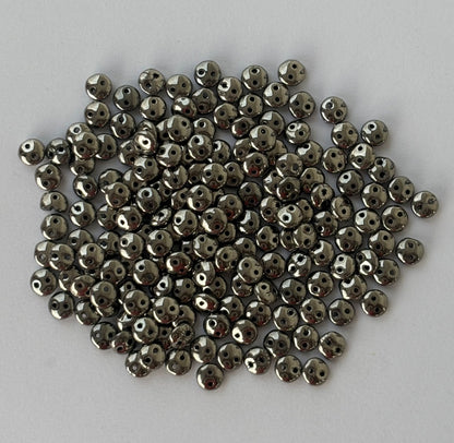 Smooth Opaque Glass Hematite Shade Lentil Beads