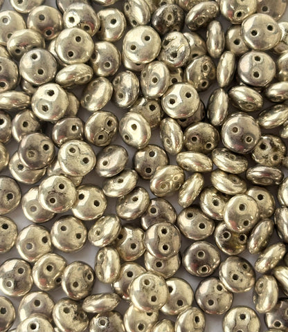 Smooth Opaque Glass Uni Silver Lentil Beads
