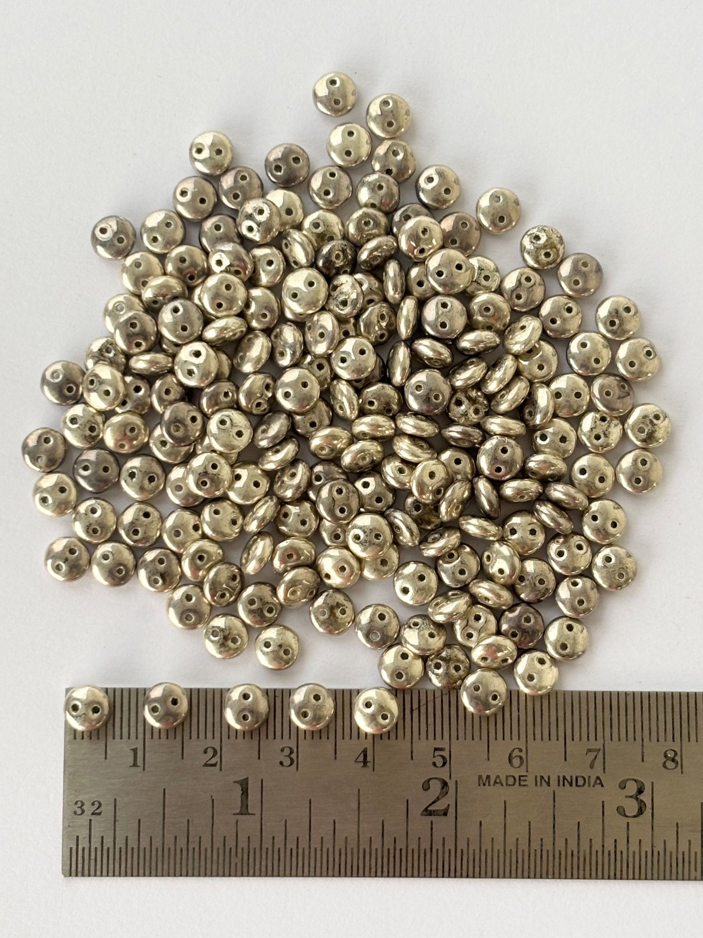 Smooth Opaque Glass Uni Silver Lentil Beads