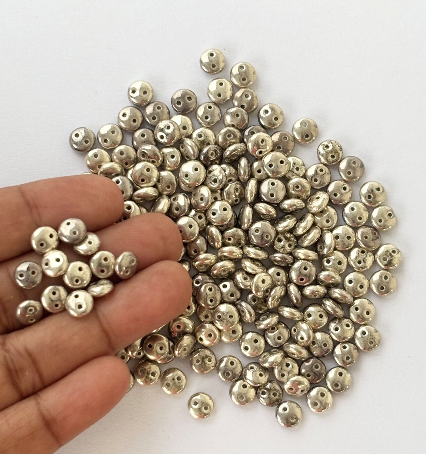Smooth Opaque Glass Uni Silver Lentil Beads