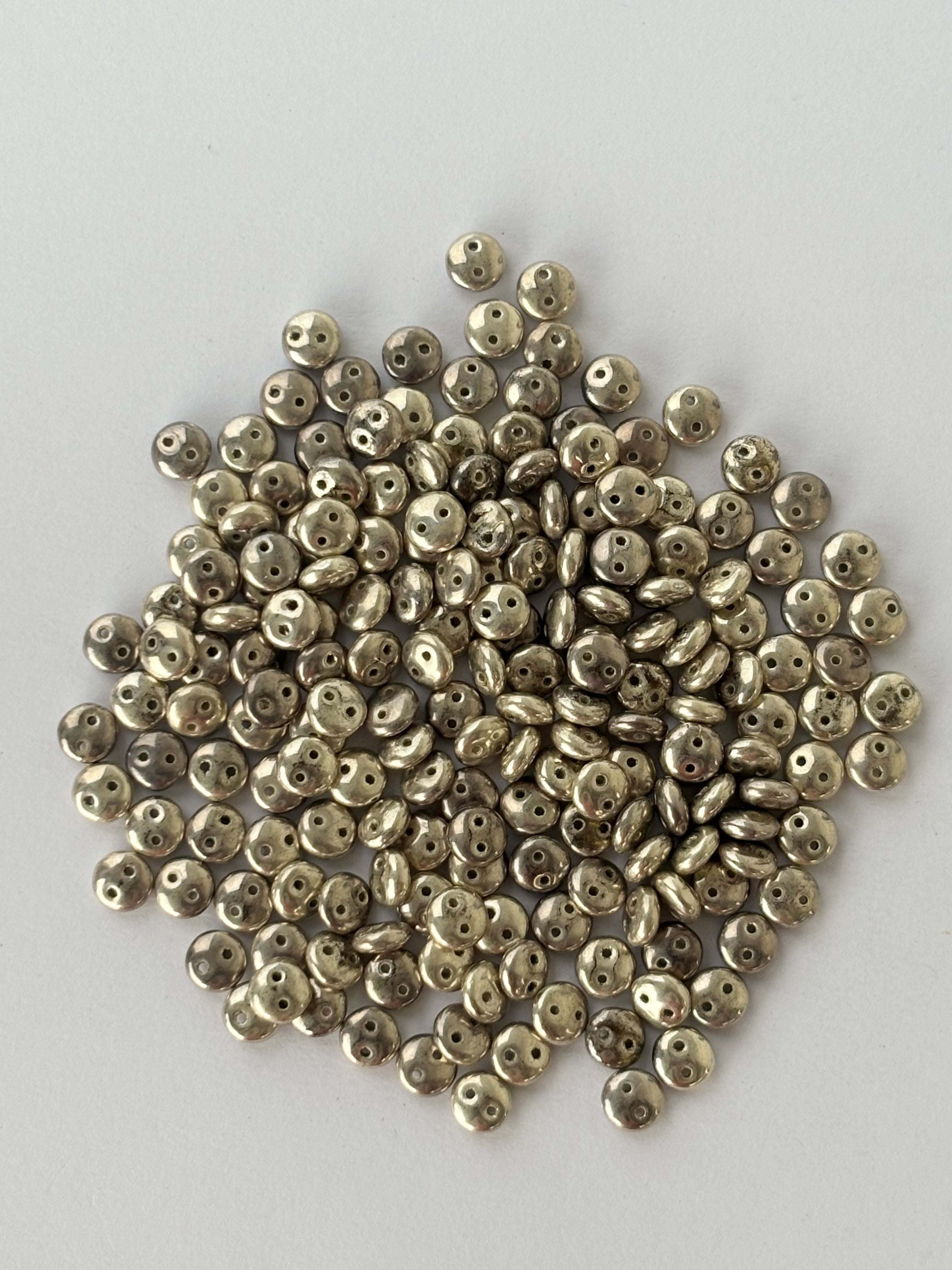 Smooth Opaque Glass Uni Silver Lentil Beads