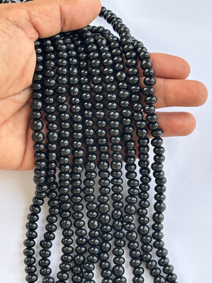 Black Tyre Shaped Glass Beads 6MM