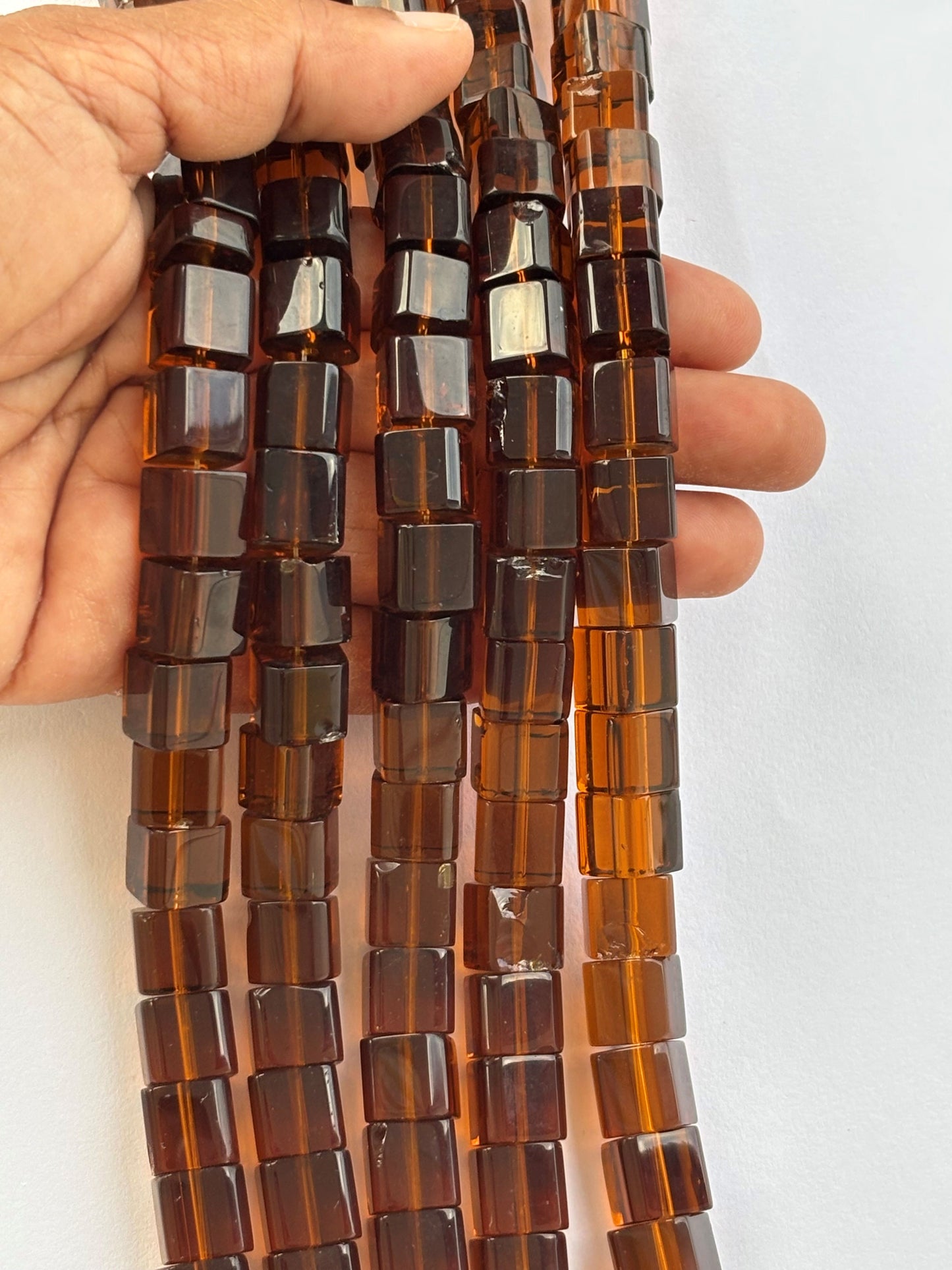 Amber Brown Cube Glass Beads