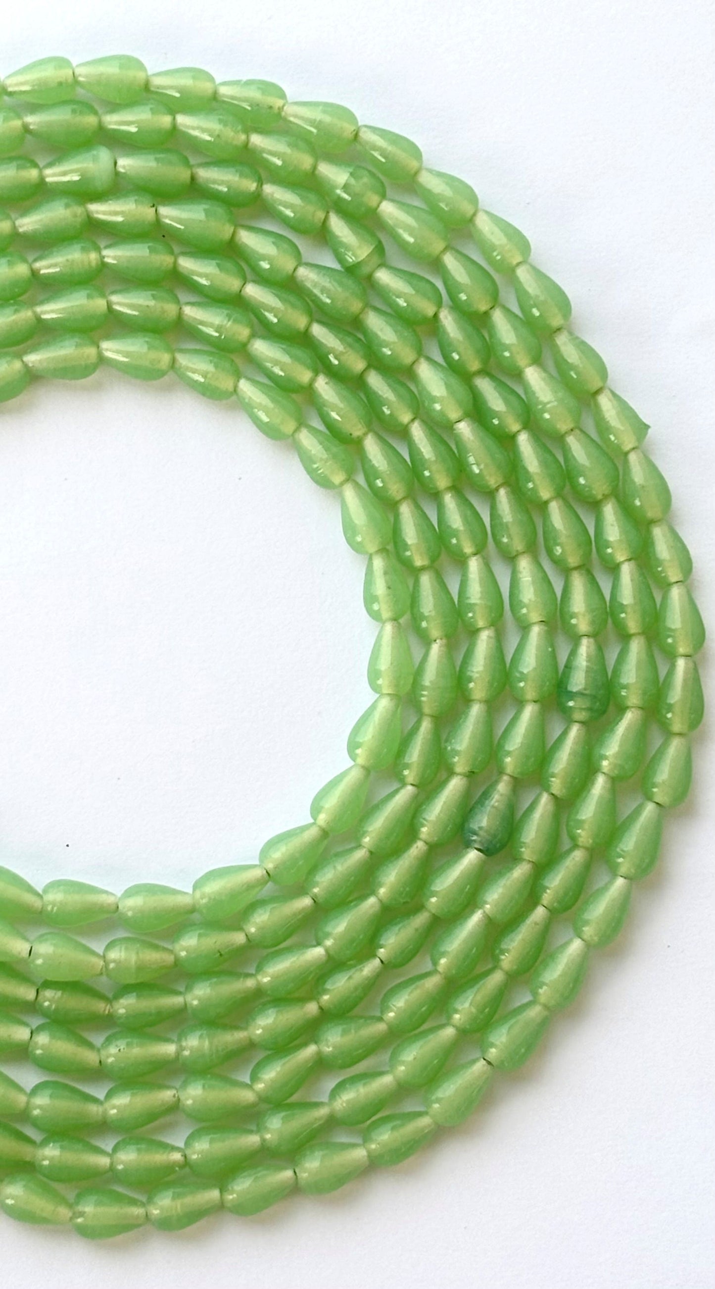 Matte Pistachio Green Teardrop Glass Beads