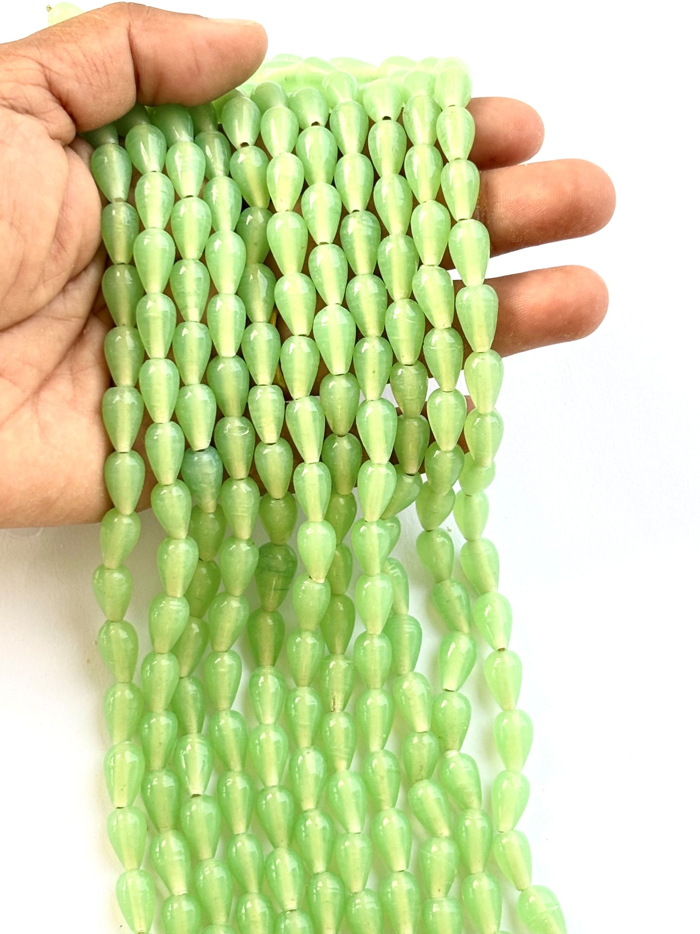Matte Pistachio Green Teardrop Glass Beads
