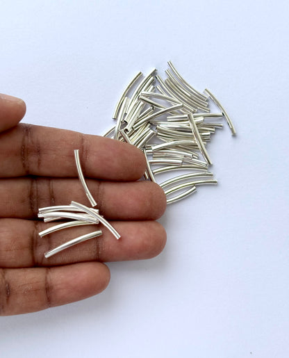 Silver Curved Metal Tube Beads