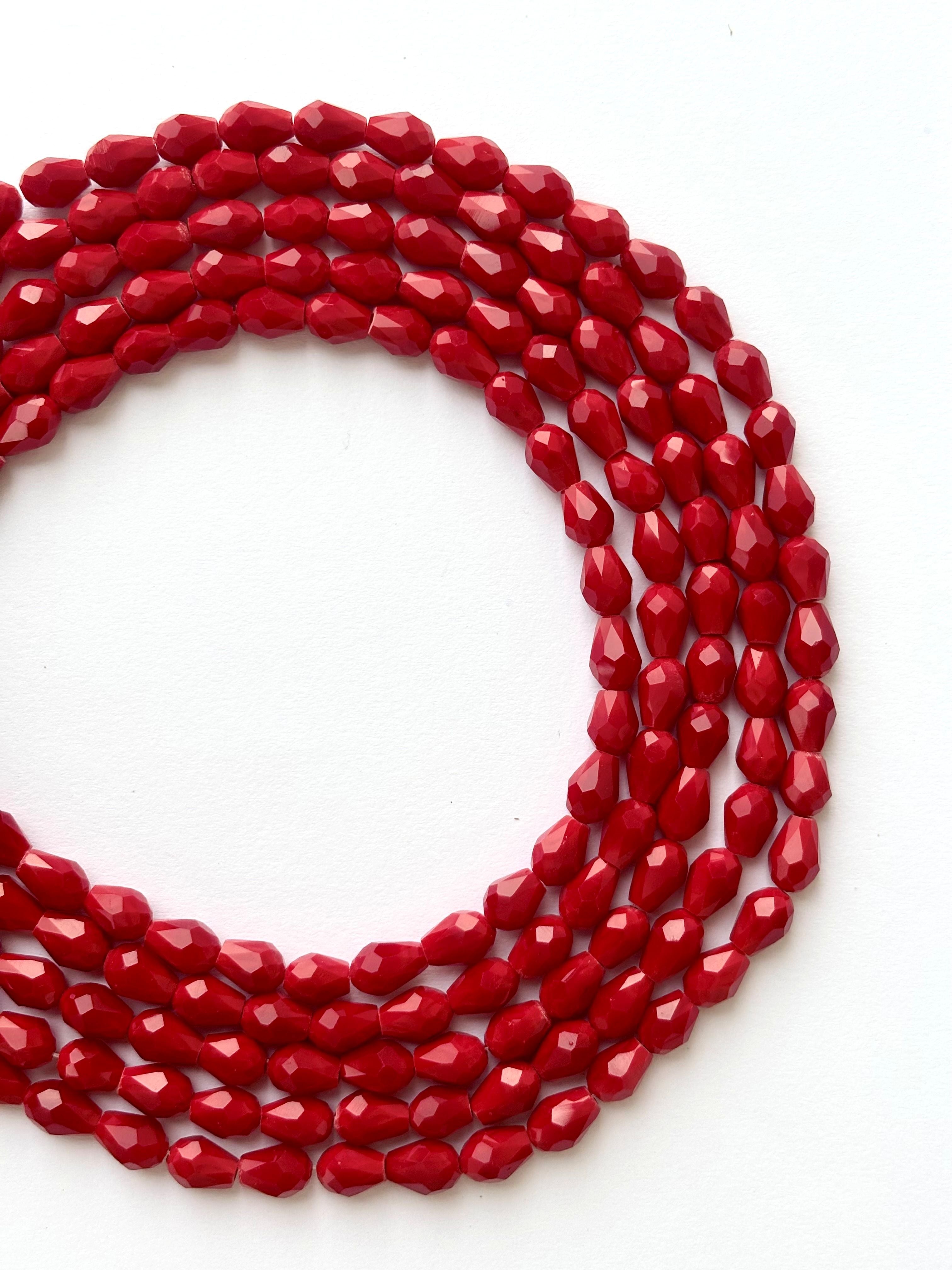 Vibrant Red Faceted Teardrop Crystals