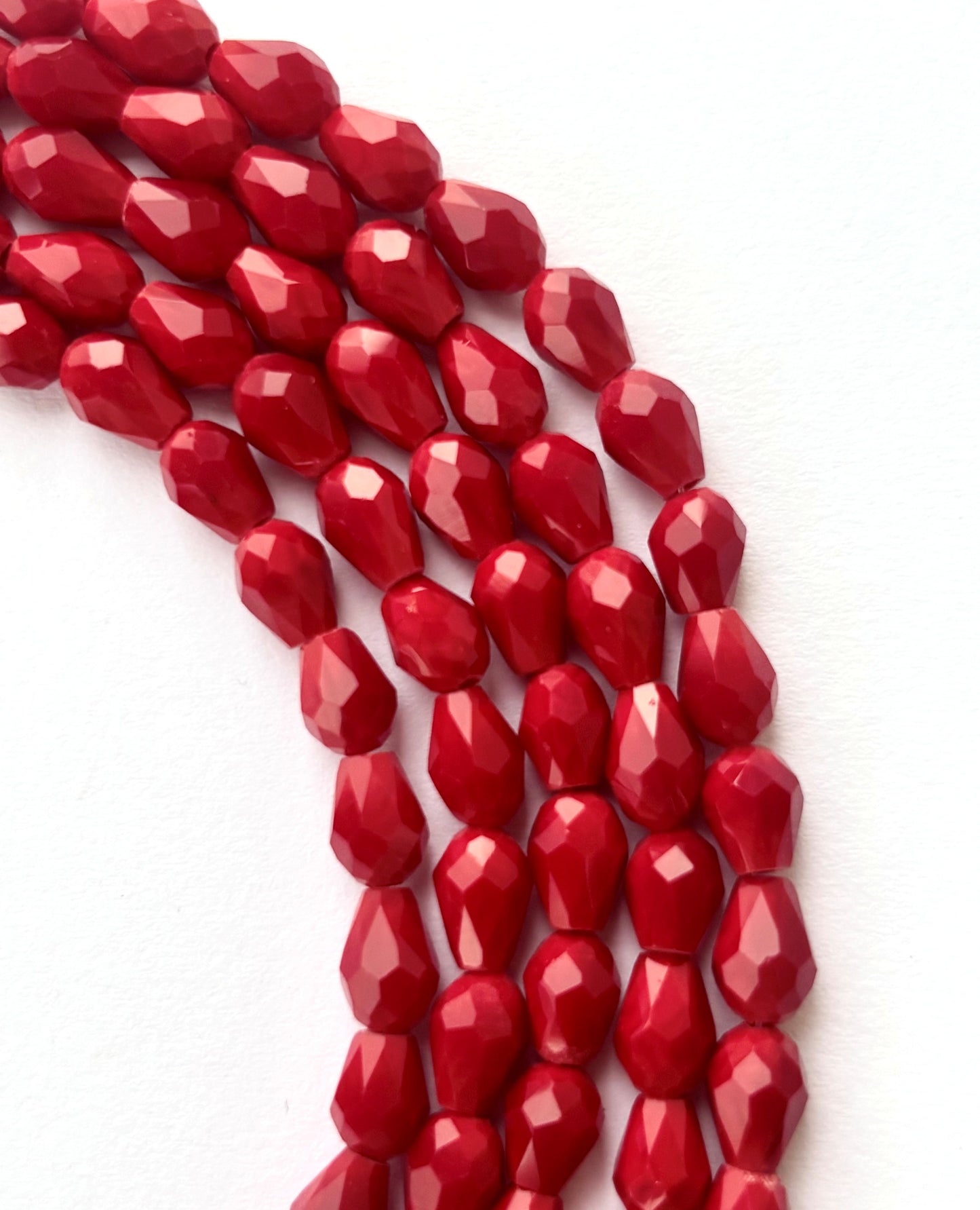 Vibrant Red Faceted Teardrop Crystals