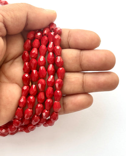 Vibrant Red Faceted Teardrop Crystals