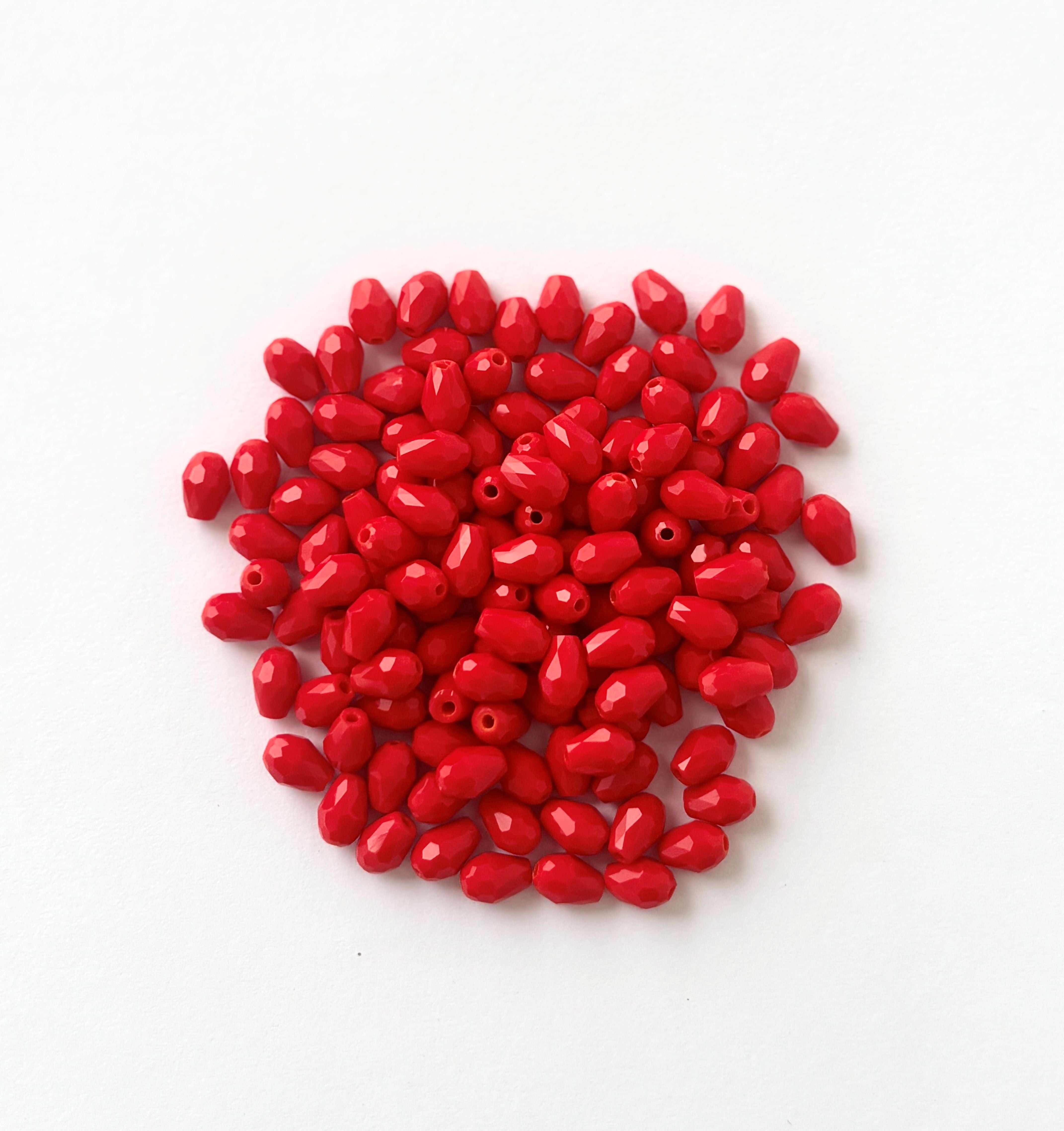 Vibrant Ruby Red Faceted Teardrop Crystals