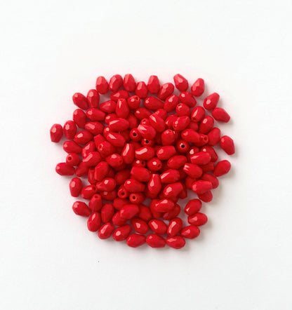 Vibrant Ruby Red Faceted Teardrop Crystals