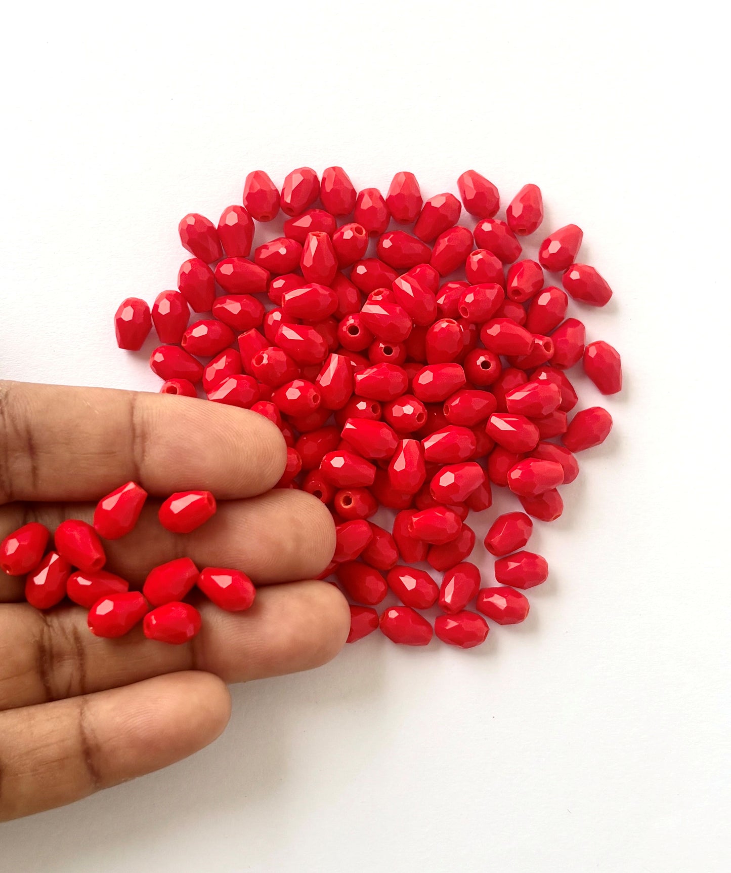 Vibrant Ruby Red Faceted Teardrop Crystals