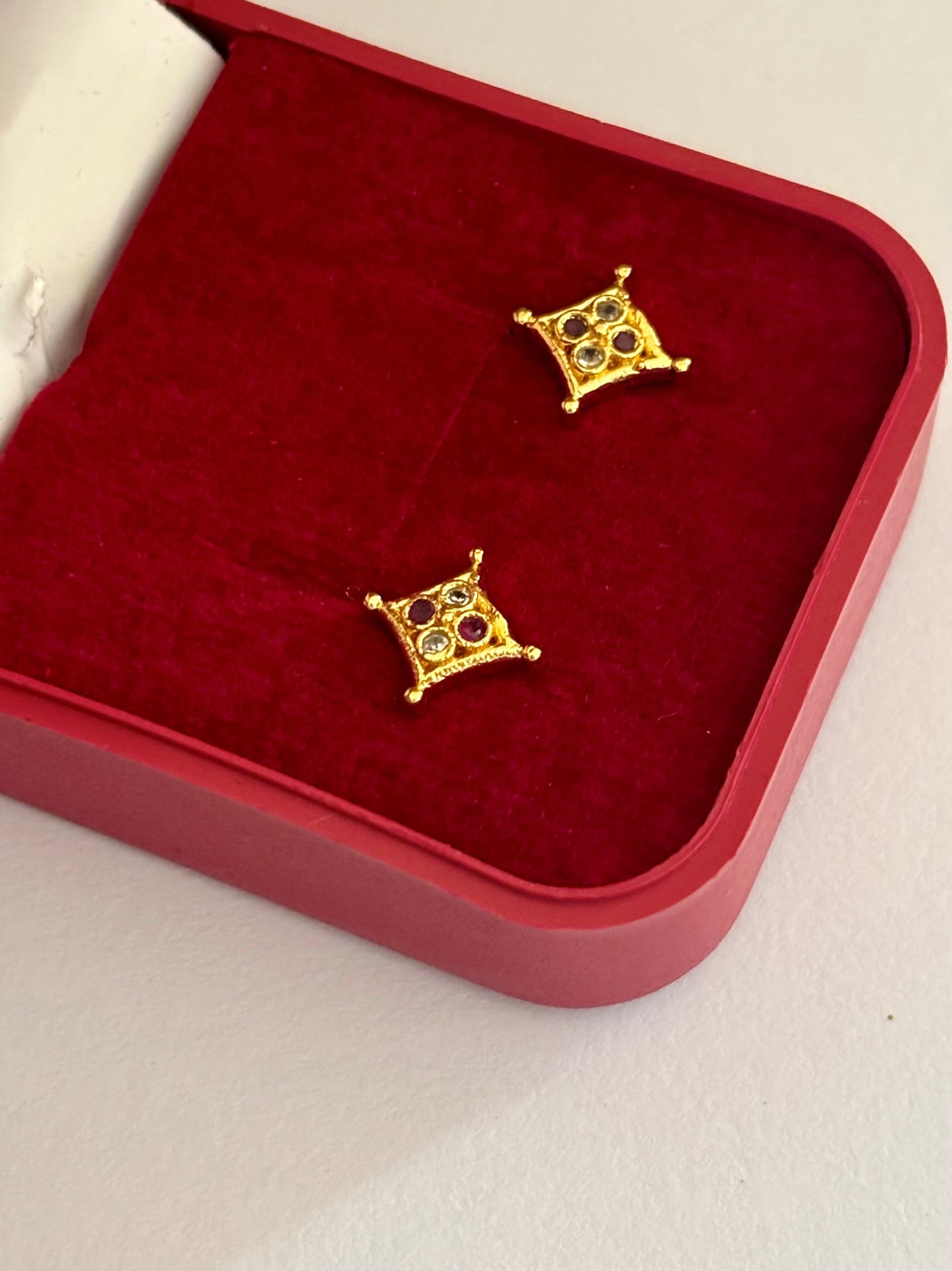 Traditional Gold-Plated Navratna-Style Stud Earrings