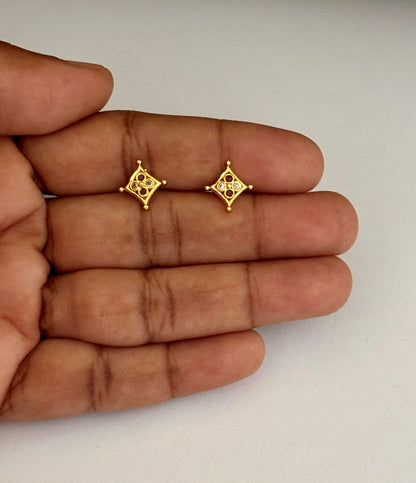 Traditional Gold-Plated Navratna-Style Stud Earrings