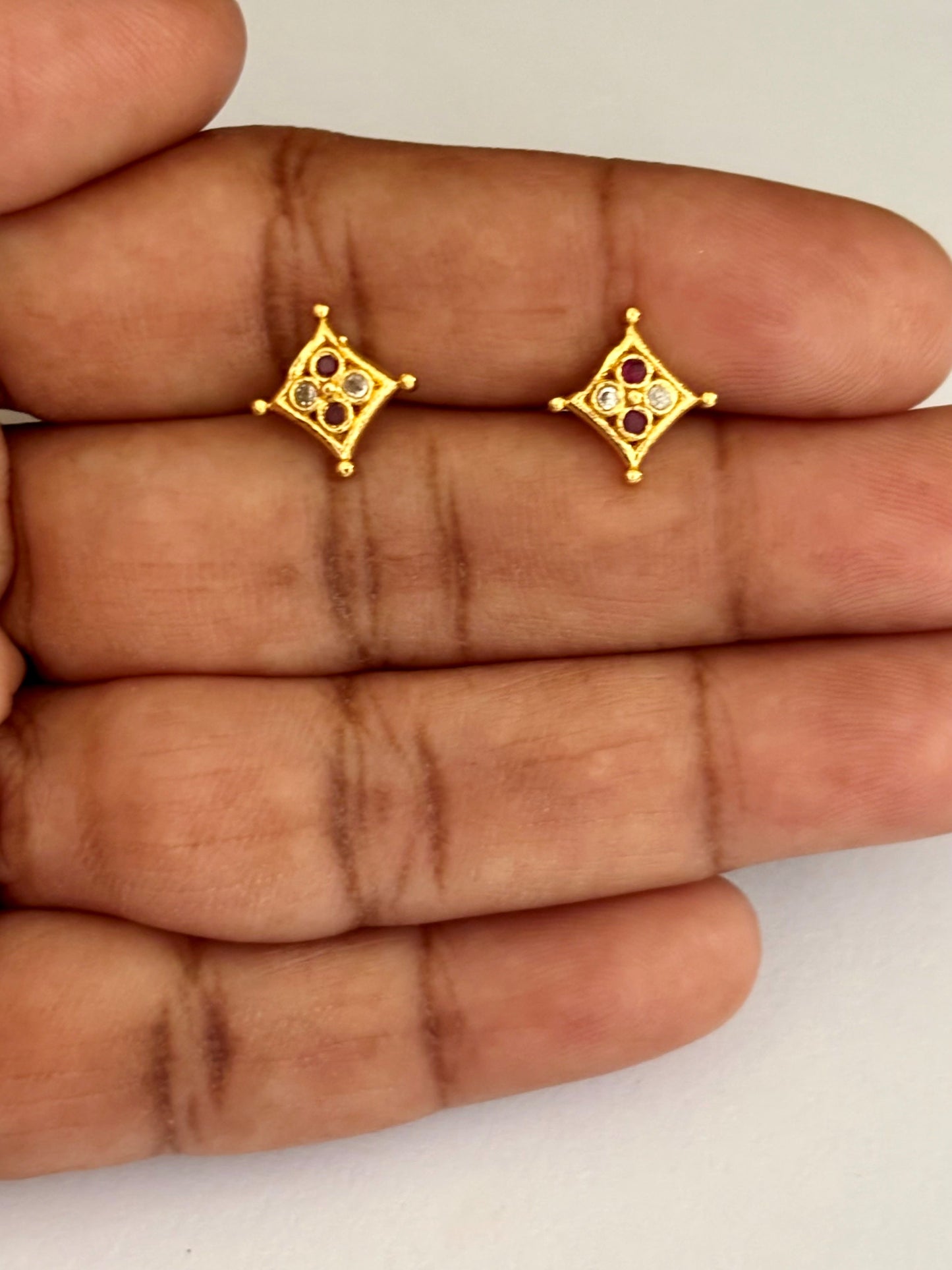 Traditional Gold-Plated Navratna-Style Stud Earrings