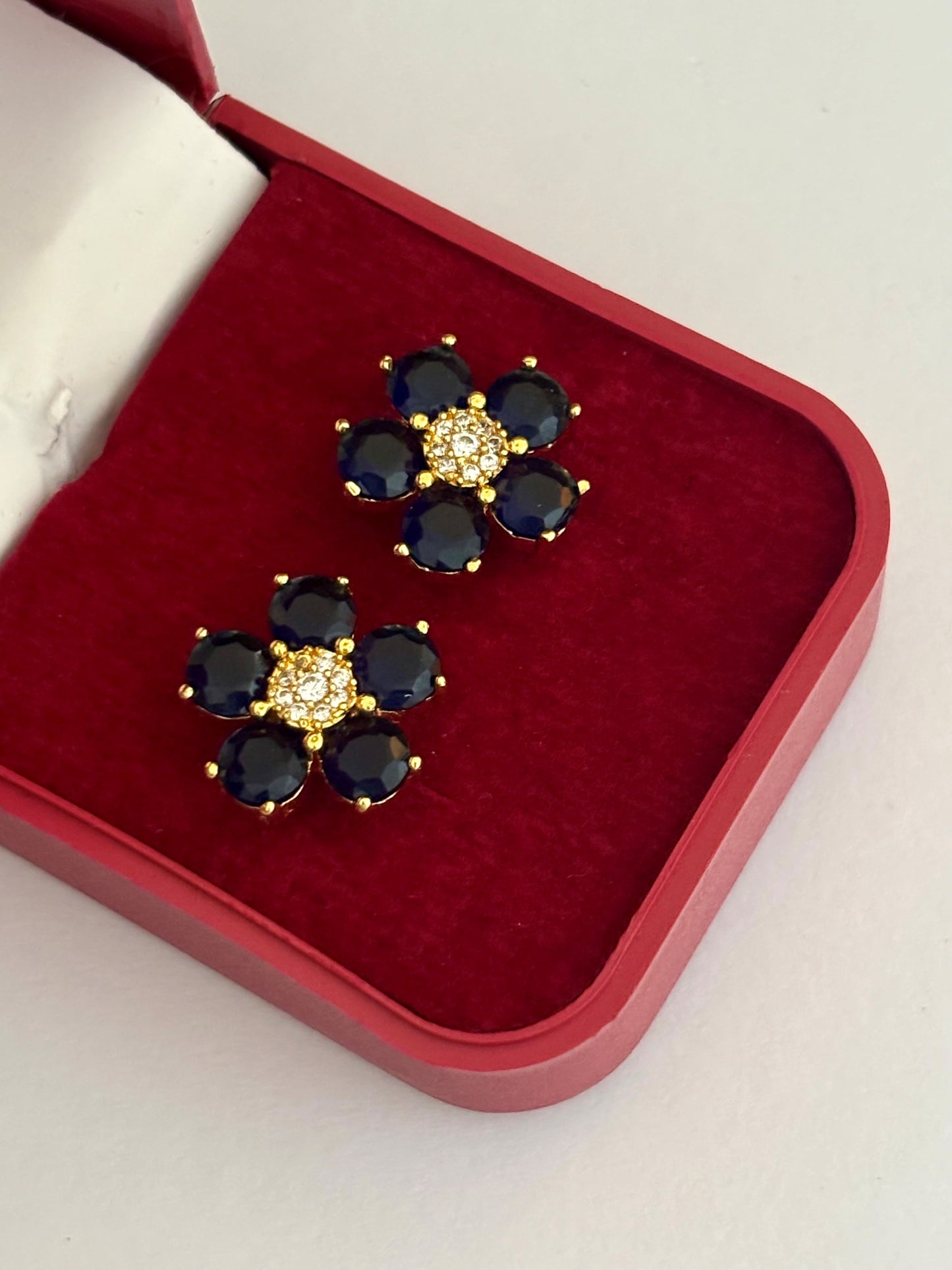 Gold-Plated Blue Sapphire Flower Stud Earrings