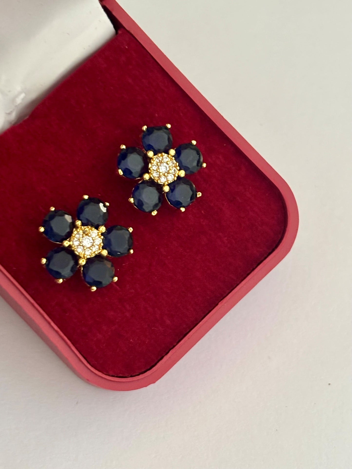 Gold-Plated Blue Sapphire Flower Stud Earrings