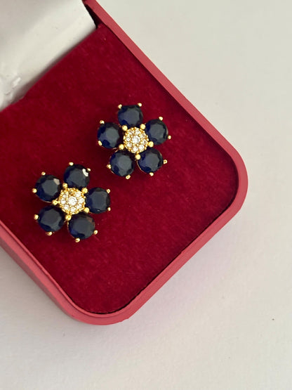 Gold-Plated Blue Sapphire Flower Stud Earrings