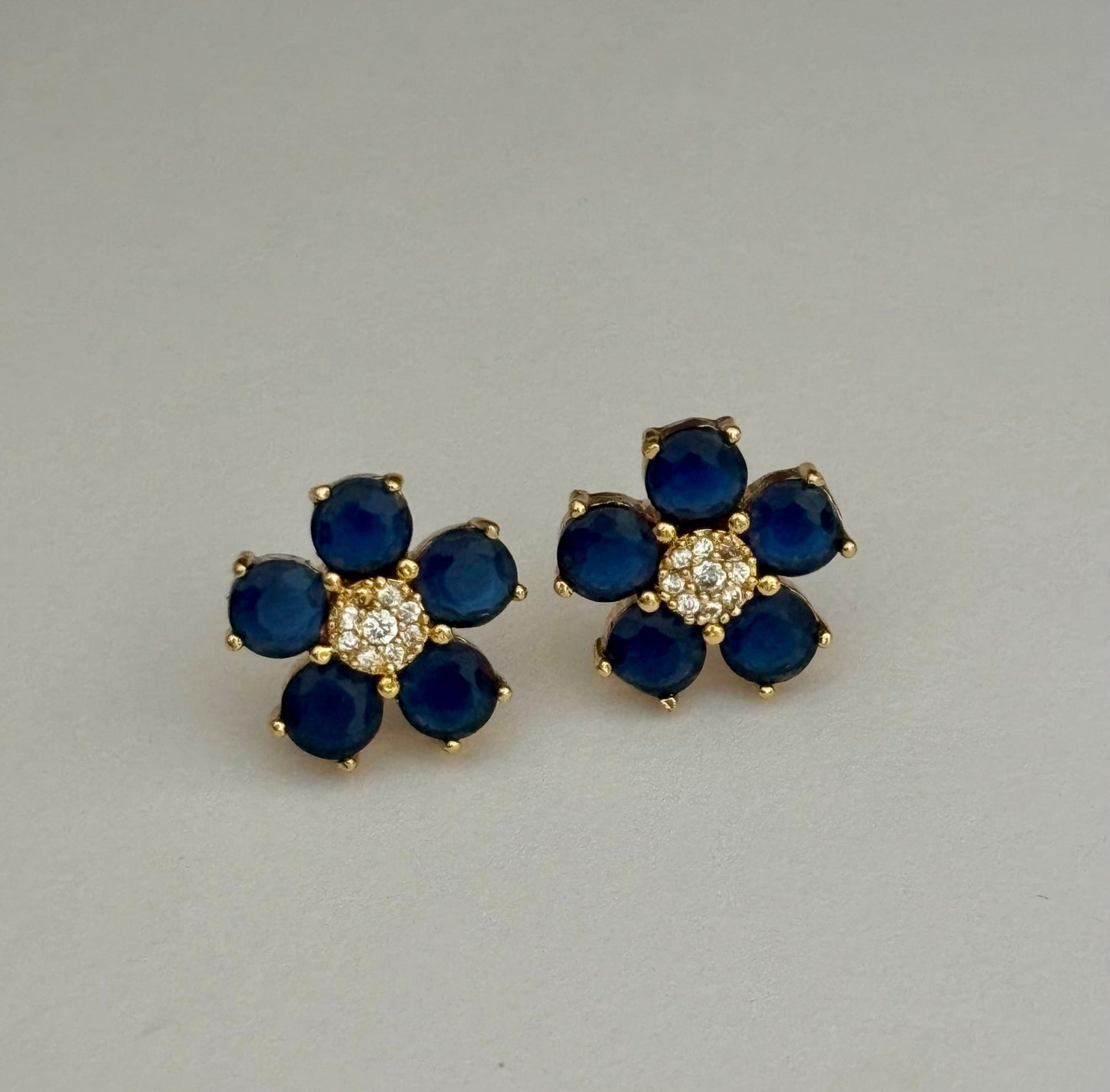 Gold-Plated Blue Sapphire Flower Stud Earrings