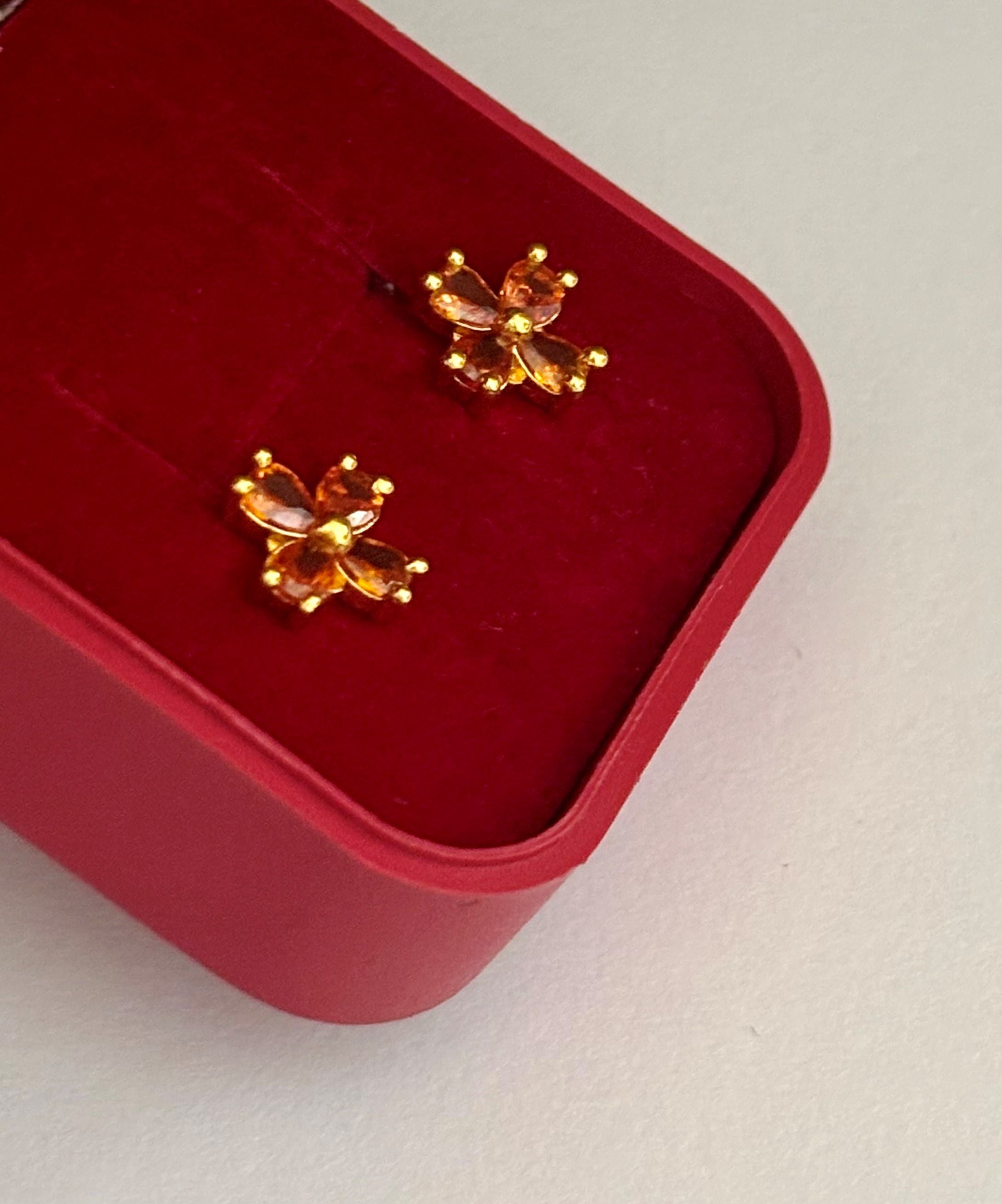 Gold-Plated Flower Stud Earrings with Topaz-Colored Stones