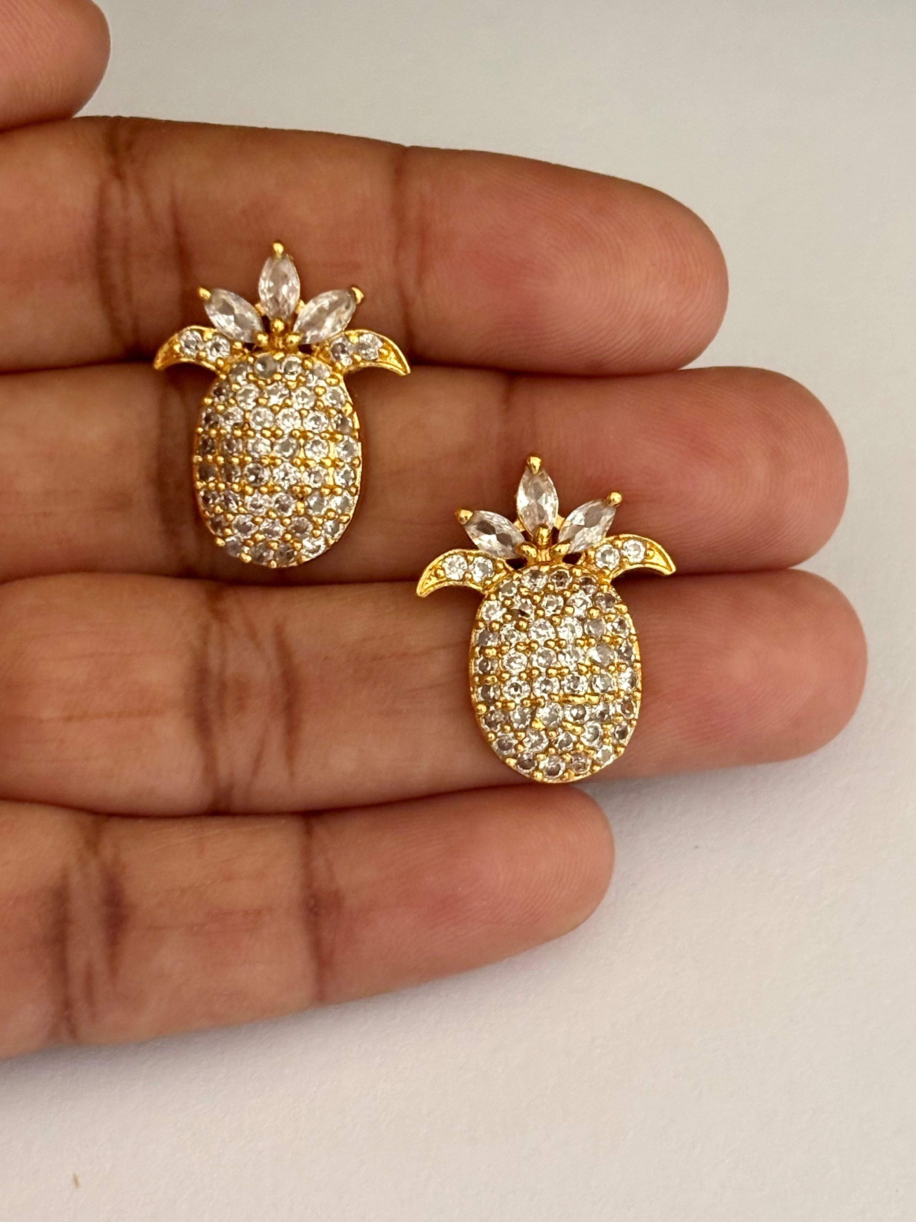 Pineapple Stud Earrings with Sparkling American Diamonds