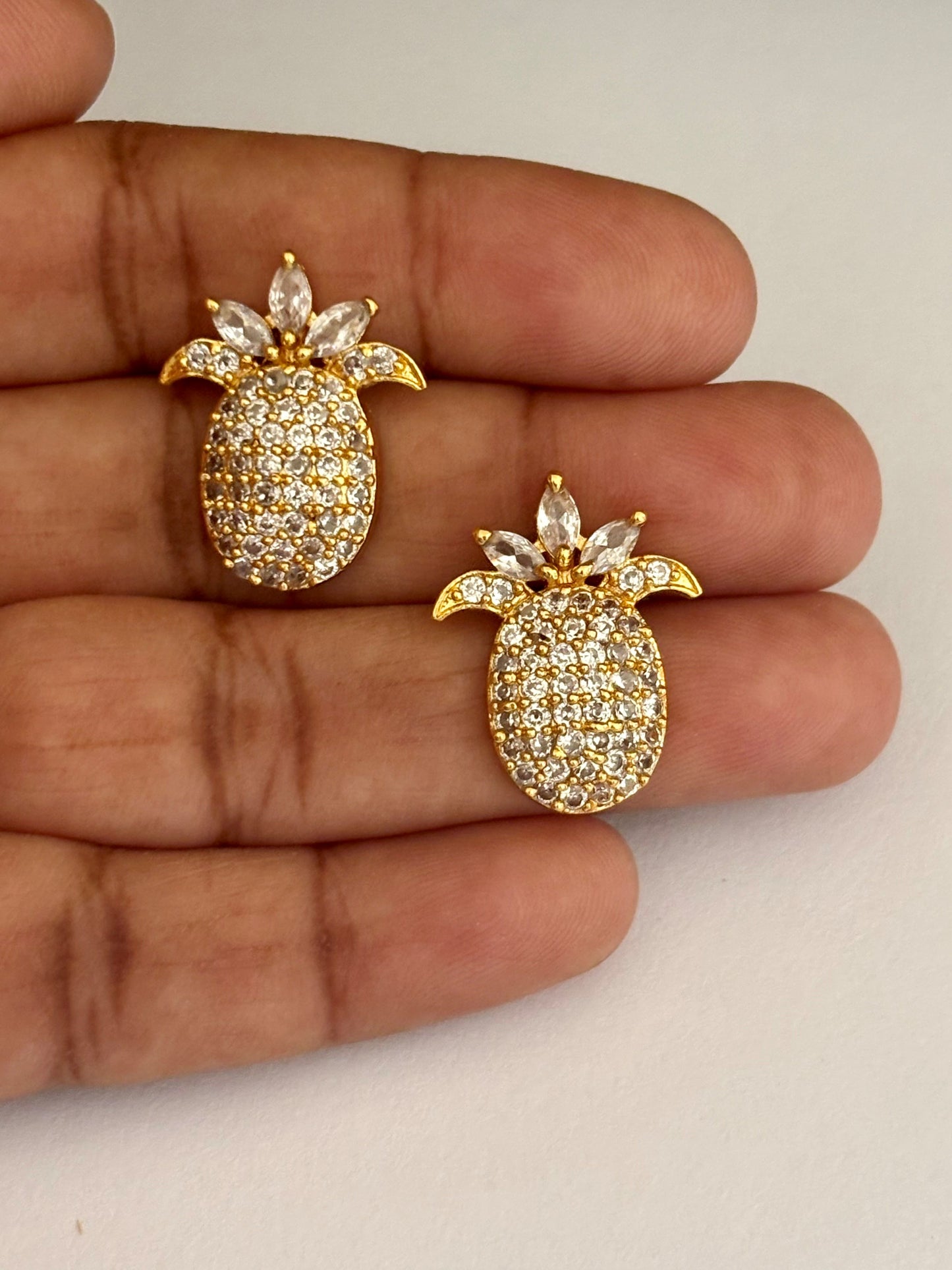 Pineapple Stud Earrings with Sparkling American Diamonds
