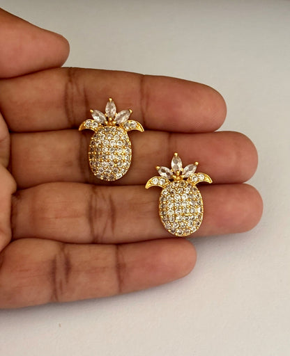 Pineapple Stud Earrings with Sparkling American Diamonds