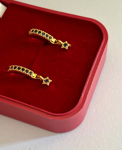 Star Charm Huggie Earrings with Blue Sapphire Stones