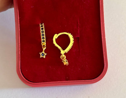 Star Charm Huggie Earrings with Blue Sapphire Stones