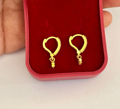 Star Charm Huggie Earrings with Green Emerald Stones