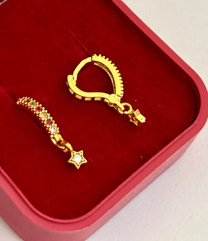 Star Charm Huggie Earrings with Pink and White Stones