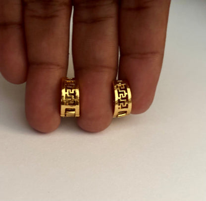 Greek Key Huggie Earrings with Pink and White AD Stones