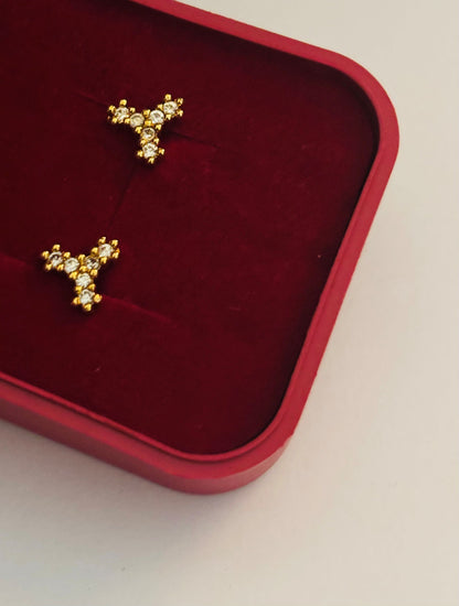 Gold-Plated American Diamond Clover Stud Earrings