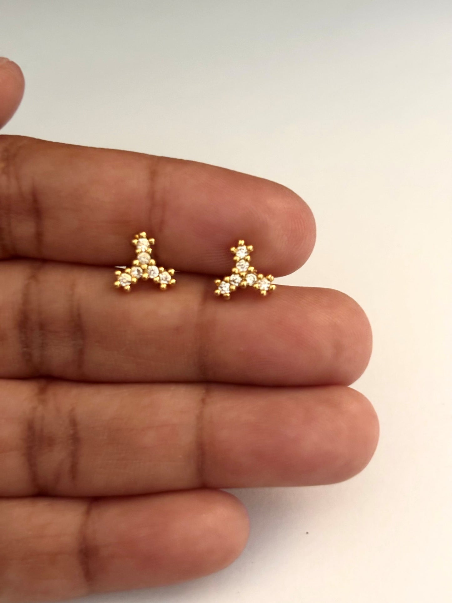 Gold-Plated American Diamond Clover Stud Earrings