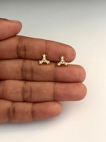 Gold-Plated American Diamond Clover Stud Earrings