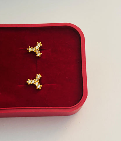 Gold-Plated American Diamond Clover Stud Earrings