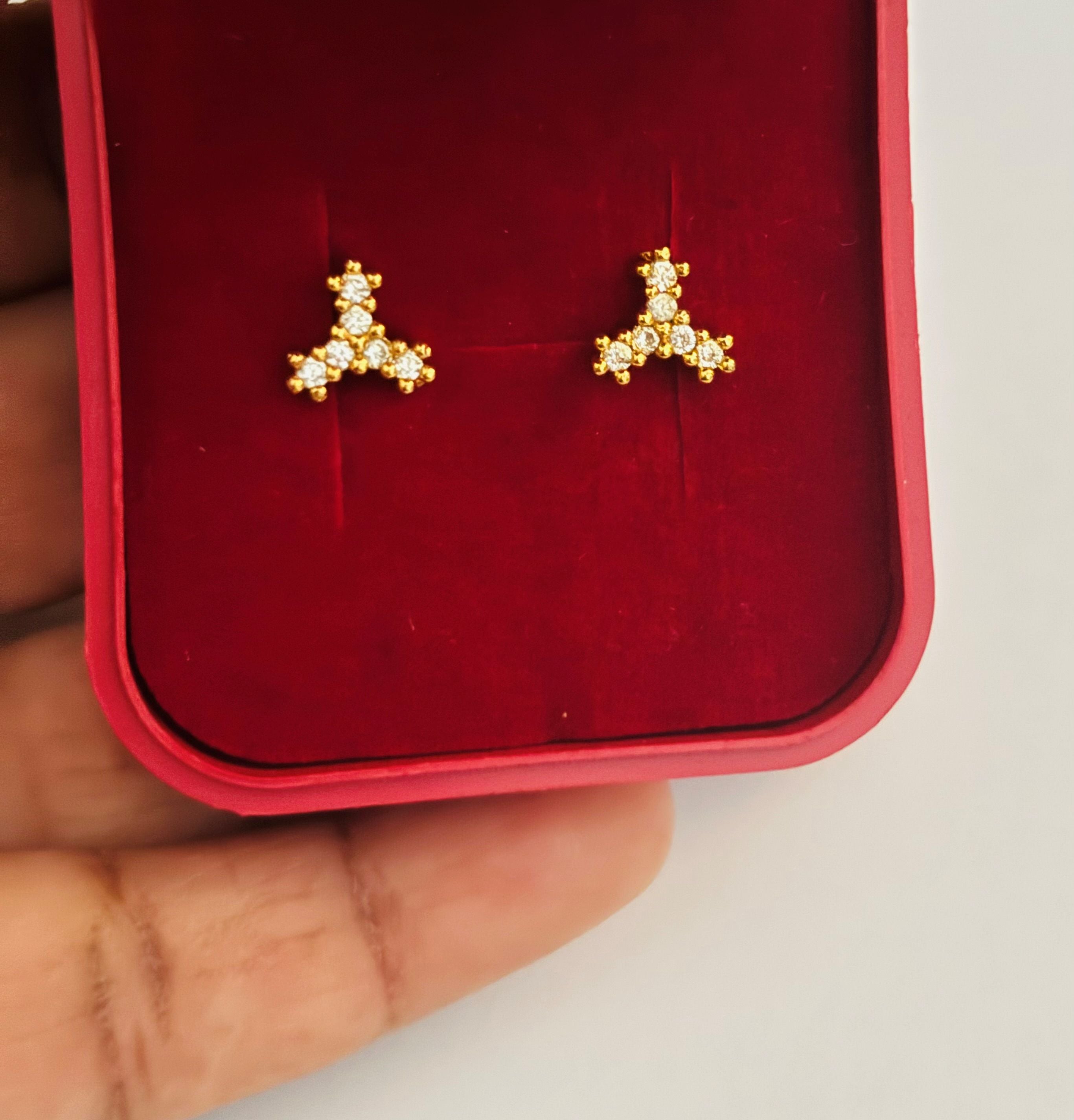 Gold-Plated American Diamond Clover Stud Earrings