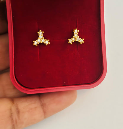 Gold-Plated American Diamond Clover Stud Earrings