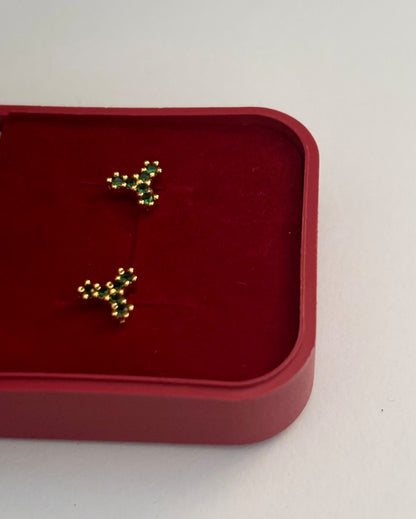 Gold-Plated Emerald Green Clover Stud Earrings