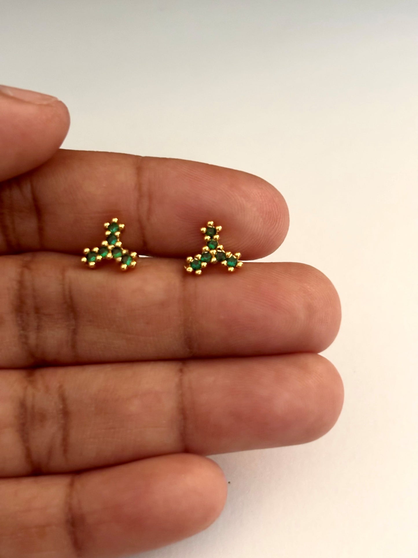 Gold-Plated Emerald Green Clover Stud Earrings