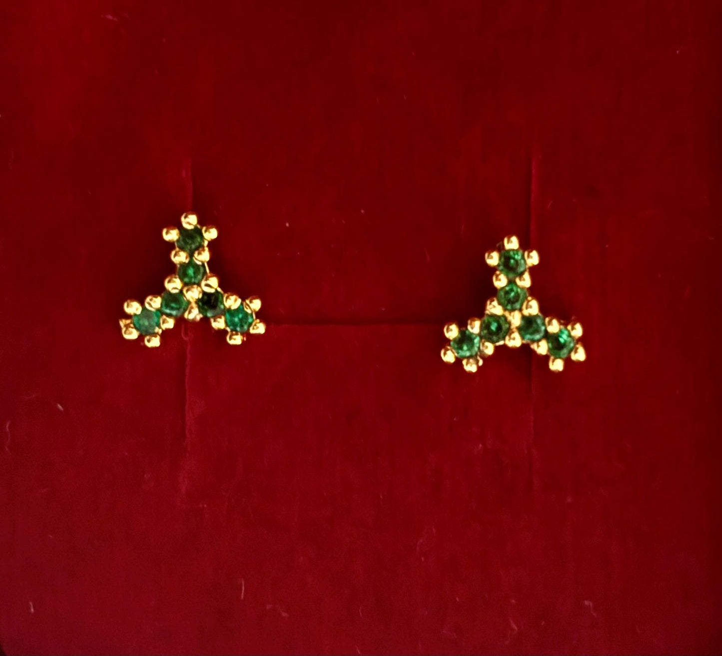 Gold-Plated Emerald Green Clover Stud Earrings