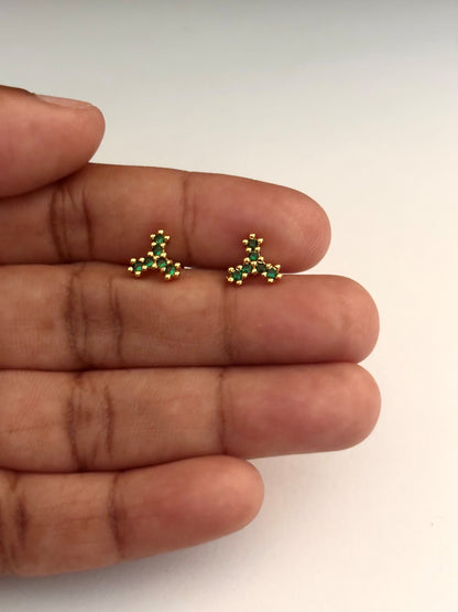 Gold-Plated Emerald Green Clover Stud Earrings