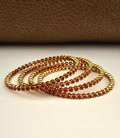 Gold-Plated Bangle Fully Studded with Ruby Pink Stones