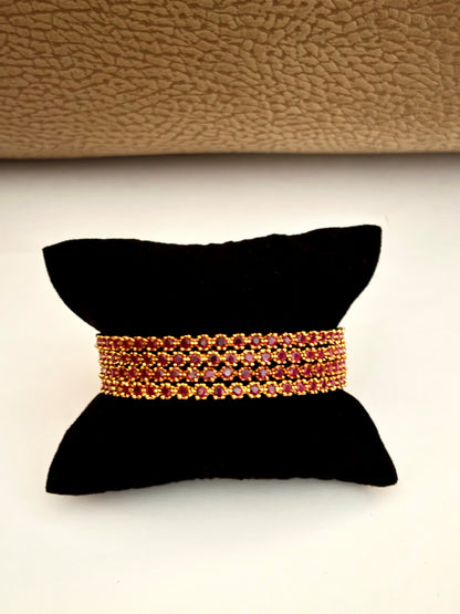 Gold-Plated Bangle Fully Studded with Ruby Pink Stones